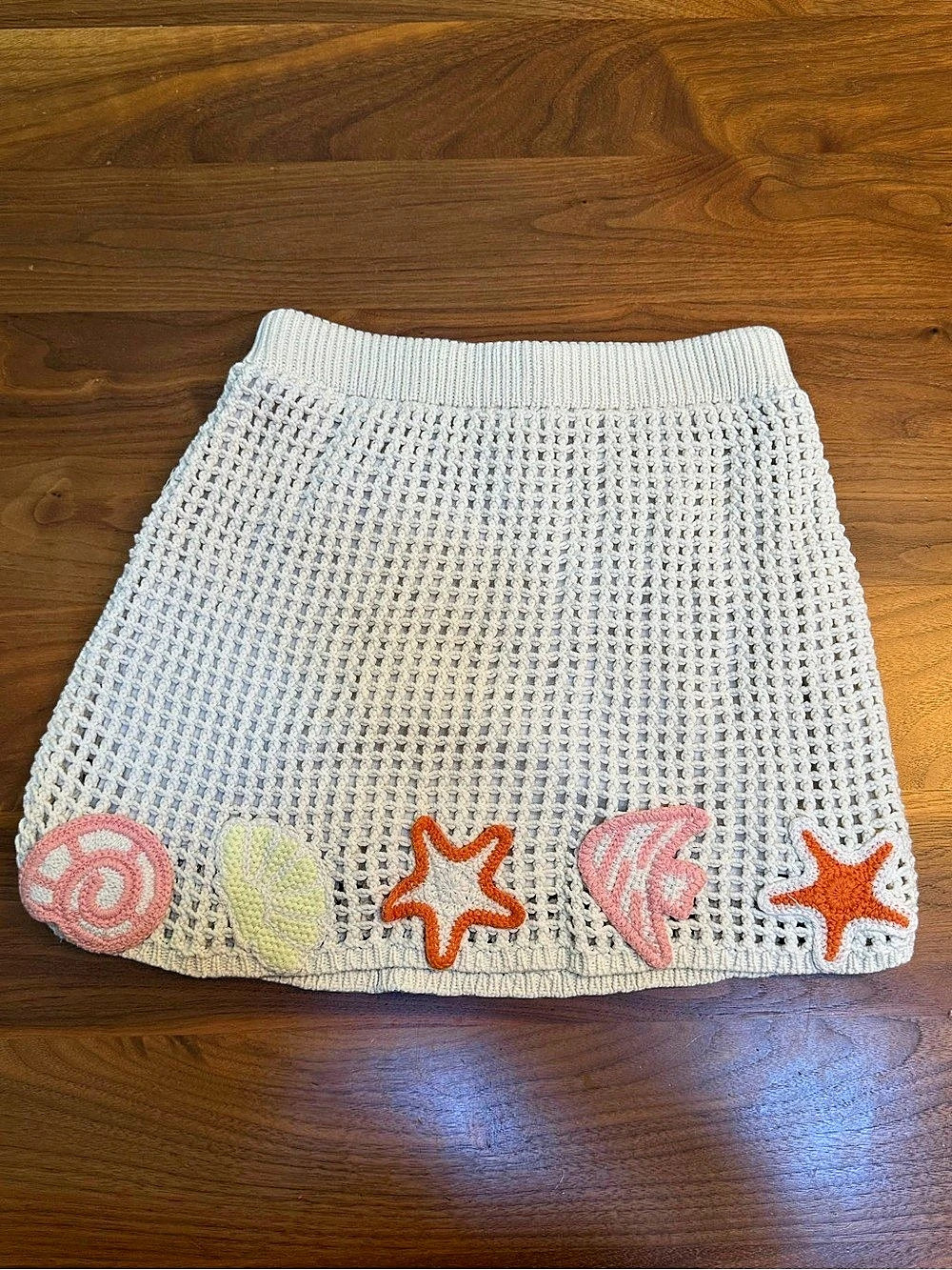 ZARA Kids Crochet Shell Knit Skirt White Girls 8-10 Years